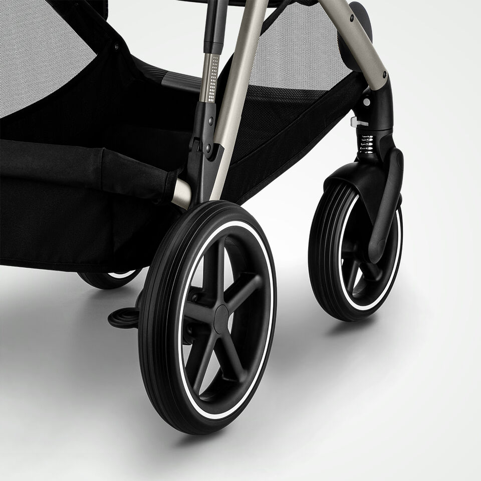 Close up of the Gazelle S wheels with advanced suspension.