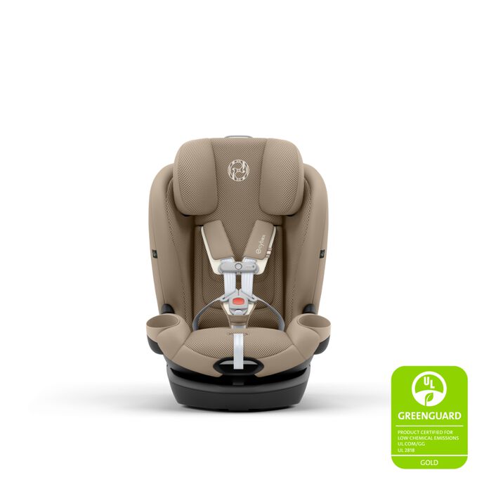 An image of the CYBEX Gold Callisto G 360 Child Car Seat, highlighting the GREENGUARD Gold Certified feature.