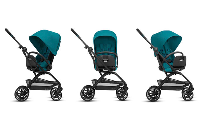 An image of the CYBEX Gold Eezy S Twist+2 Buggy, highlighting the 360° Parent and Front Facing feature.