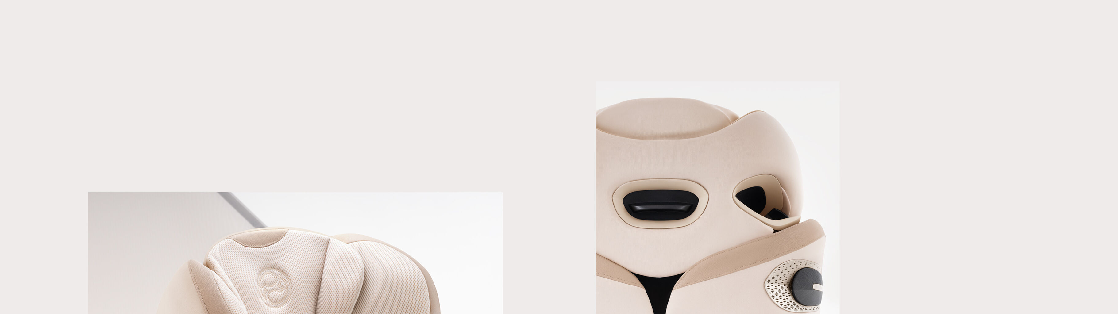 Three-quarter view of the Solution S car seat, photographed from a high angle.