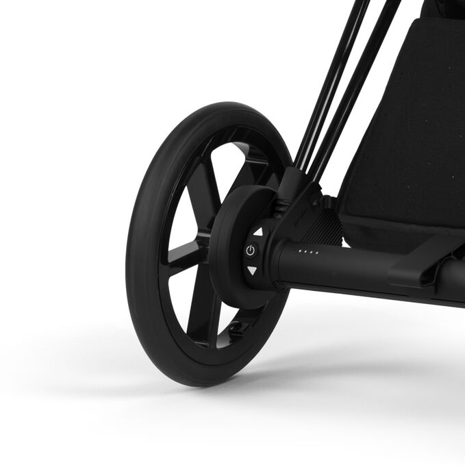 An image of the CYBEX Platinum e-Priam - La Parisienne Stroller, highlighting the Seamless Tech Integration feature.
