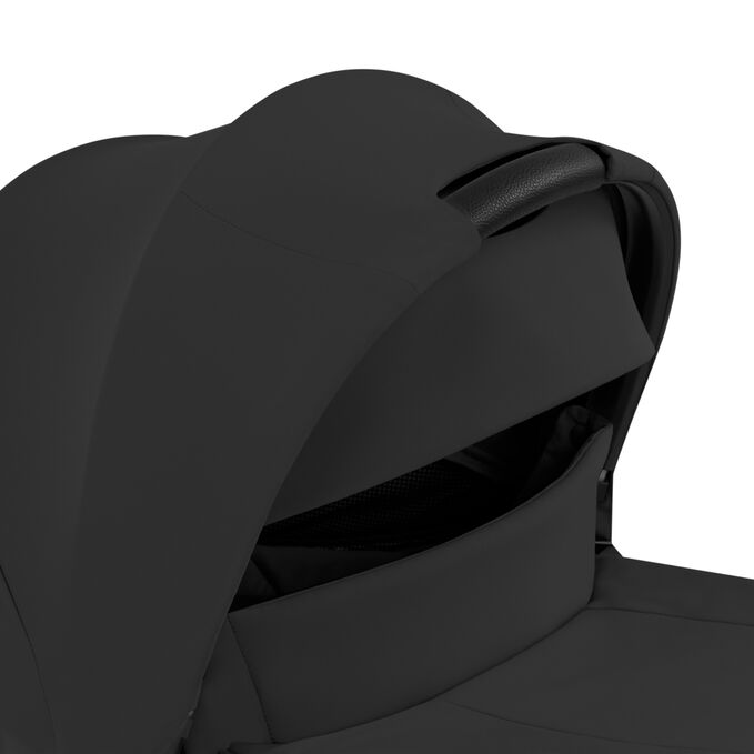 An image of the CYBEX Platinum Mios Fold Lux Carry Cot Stroller, highlighting the Canopy Carry Handle feature.