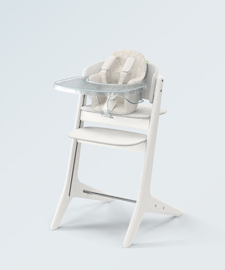 Image produit d’une chaise haute CYBEX équipée d’un plateau et d’un baby set
