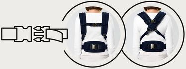 Obrázek CYBEX Platinum Coya Carrier Rebellious Luxury Baby Carrier, který zvýrazňuje funkci Plně přizpůsobitelný střih pro nositele.