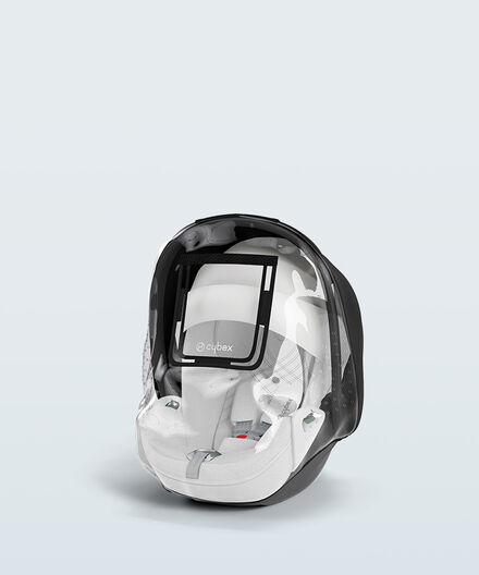 Image produit : coque auto pour bébé CYBEX équipé d’un habillage pluie.