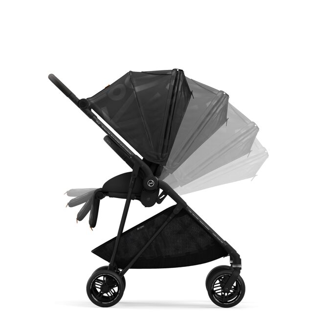 Ein Bild des CYBEX Gold Melio Street Stroller, das das Merkmal Einhand-Verstellung der Rückenlehne hervorhebt.