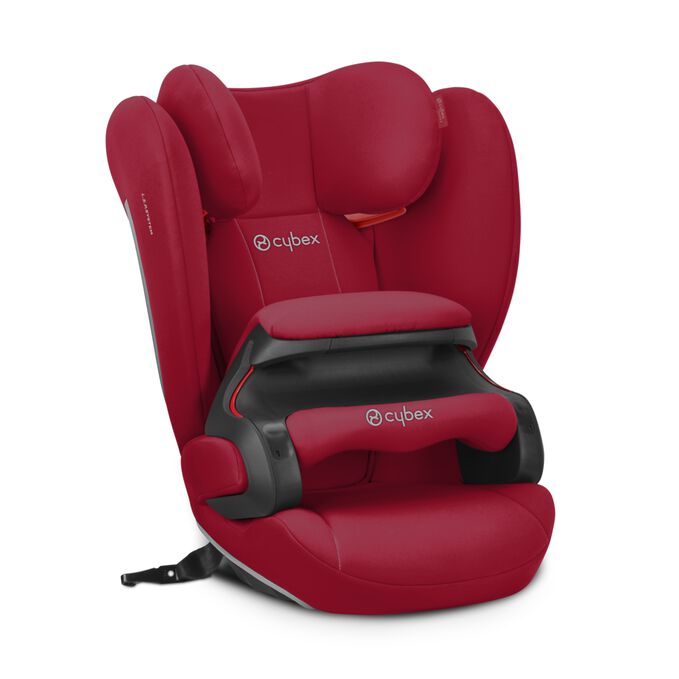 Ein Bild des CYBEX Silver Pallas B-Fix Toddler Car Seat, das das Merkmal Fangkörper für Kinder von 9-18 kg hervorhebt.