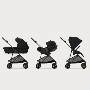 An image of the CYBEX Gold Melio Carbon Stroller, highlighting the Travel System Ready feature.