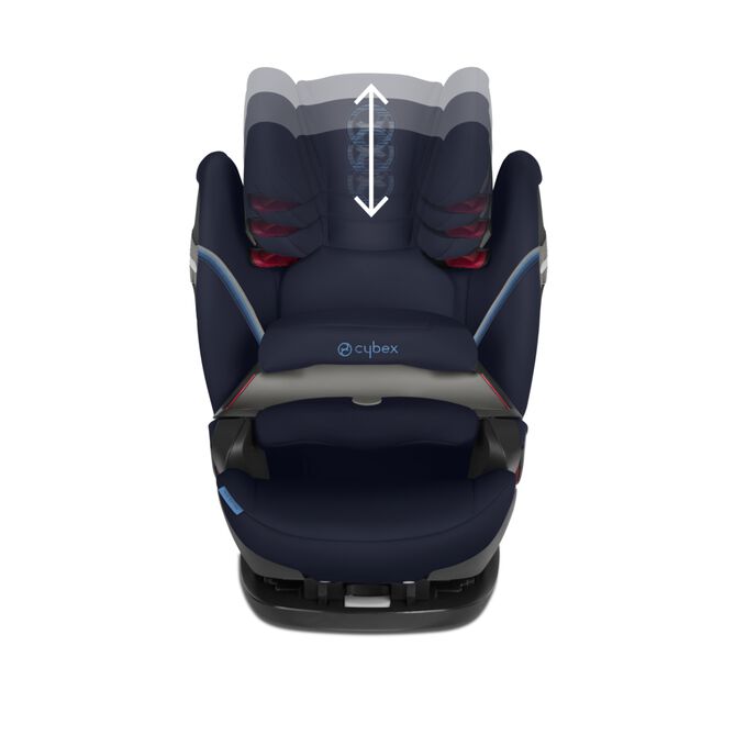 Afbeelding van de CYBEX Gold Pallas S-Fix Toddler Car Seat, met de nadruk op de functie In hoogte verstelbare hoofdsteun.