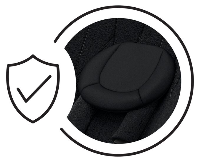 An image of the CYBEX Platinum Platinum Bouncer Bouncer, highlighting the Ergonomic Head Support feature.
