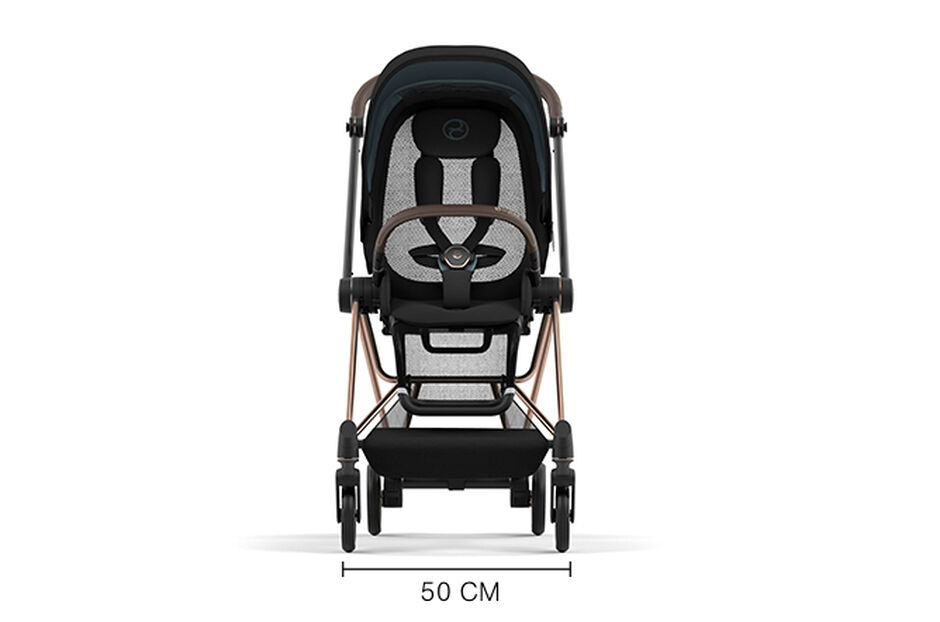 An image of the CYBEX Platinum Mios 3 Seat Pack Stroller, highlighting the Light and compact feature.