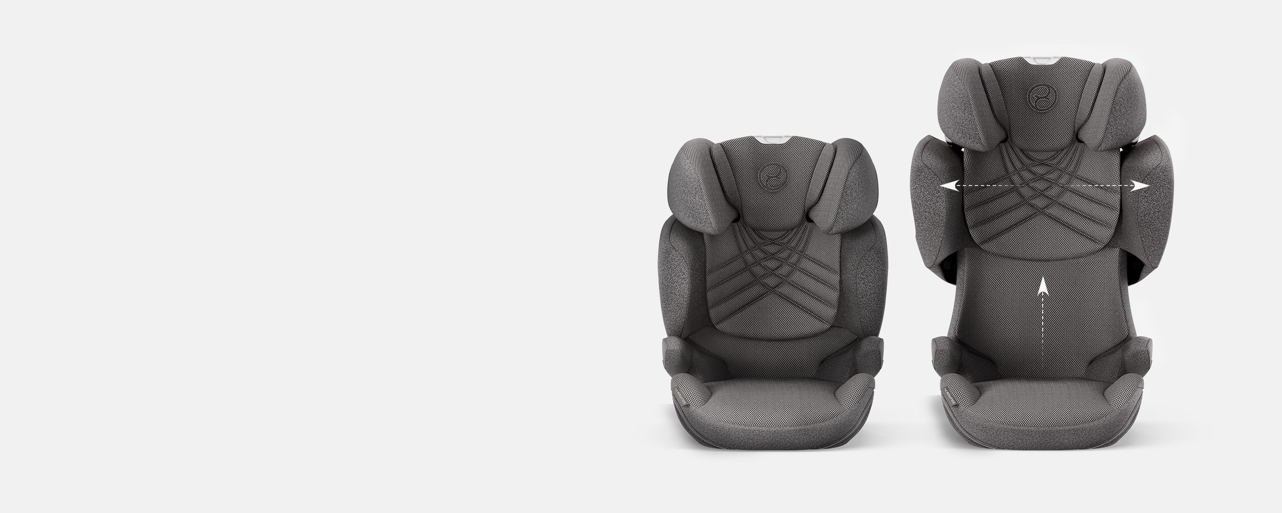 Solution T car seat for children up to 12 years in grey, featuring adjustable backrest and headrest.