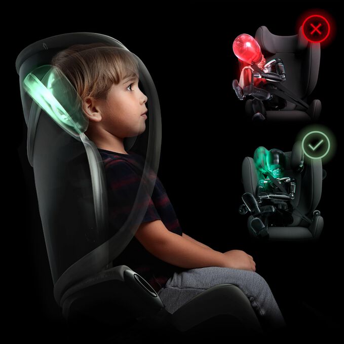 An image of the CYBEX Gold Pallas G i-Size Toddler Car Seat, highlighting the Up to 7x Safer for the Head⁴ feature.