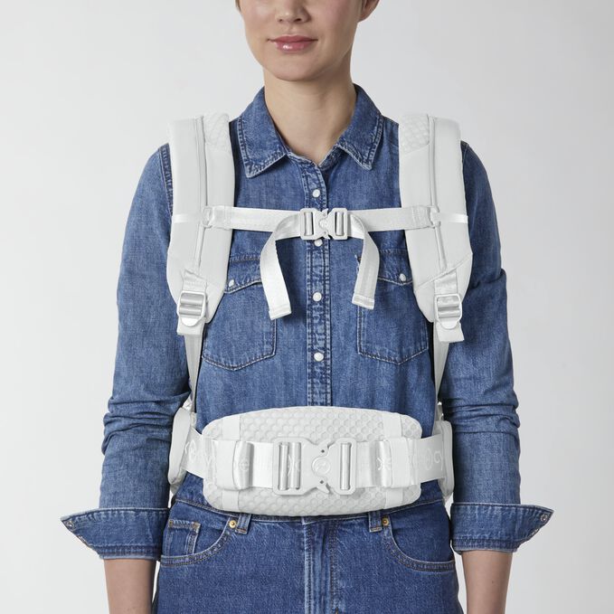 An image of the CYBEX Platinum Coya Carrier Baby Carrier, highlighting the Specially Padded Fabric feature.