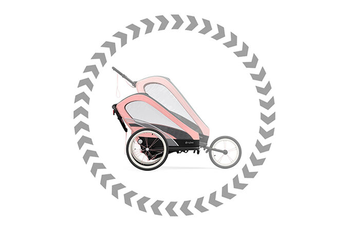 An image of the CYBEX Gold Zeno Seat Pack Cross Country Ski Trailer, highlighting the Adjustable Cabin Height feature.