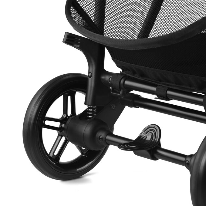 An image of the CYBEX Gold Melio Carbon Stroller, highlighting the Smooth Suspension feature.