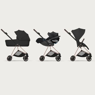 An image of the CYBEX Platinum Mios Frame - Style Collection Stroller, highlighting the Travel System Ready feature.