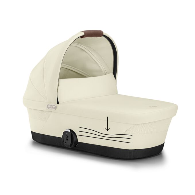 An image of the CYBEX Gold Gazelle S Cot Sibling Stroller, highlighting the Soft Foam Mattress feature.