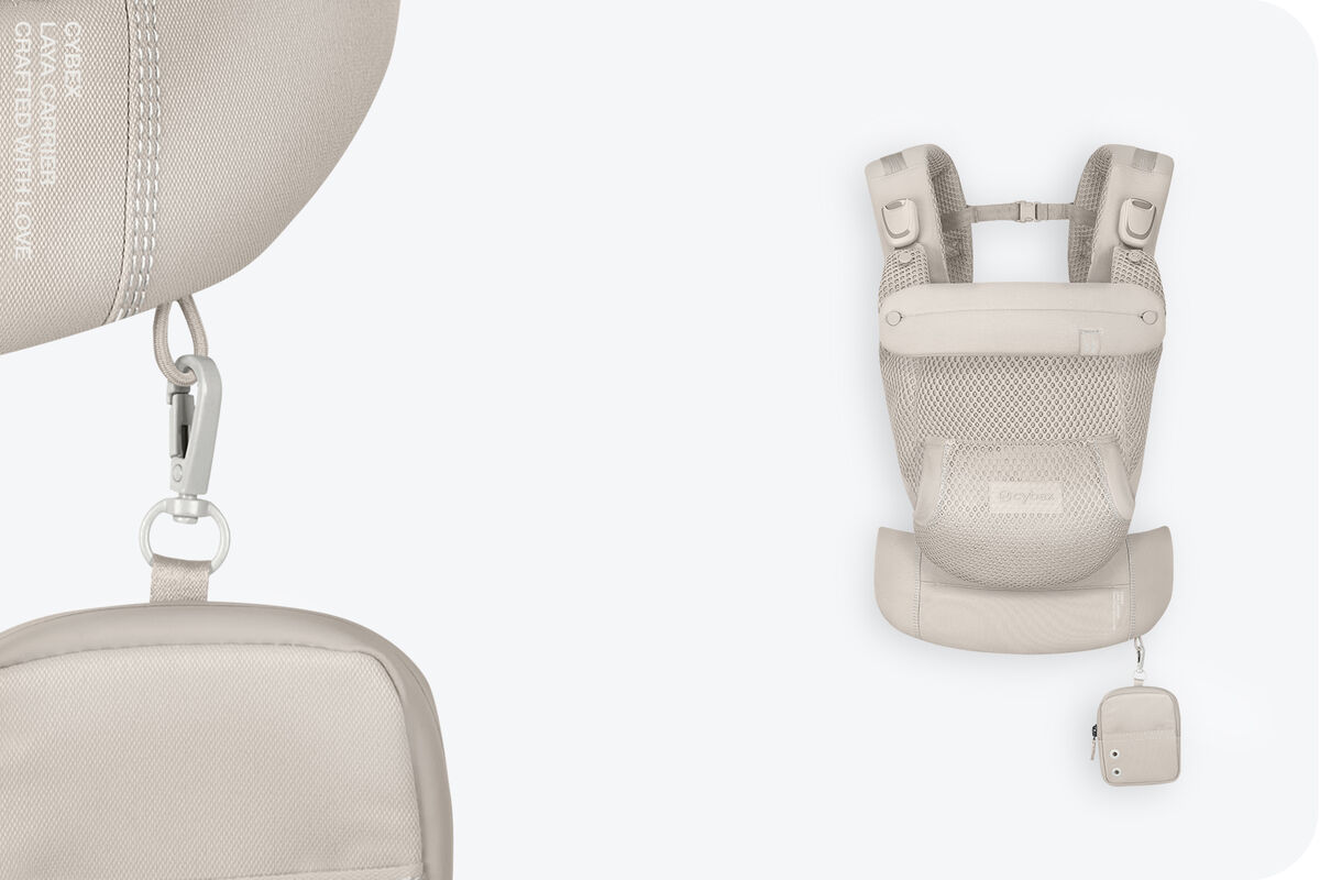 Laya baby carrier in Dune Grey.