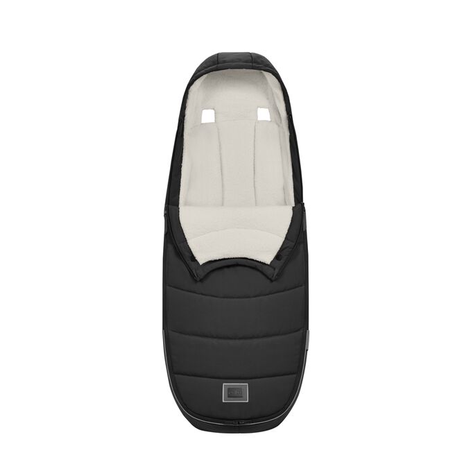 Ein Bild des CYBEX Platinum Platinum Fußsack Accessories for Strollers, das das Merkmal Druckknöpfe hervorhebt.