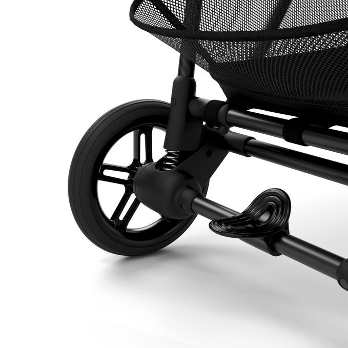An image of the CYBEX Gold Melio Carbon Stroller, highlighting the Smooth Suspension feature.