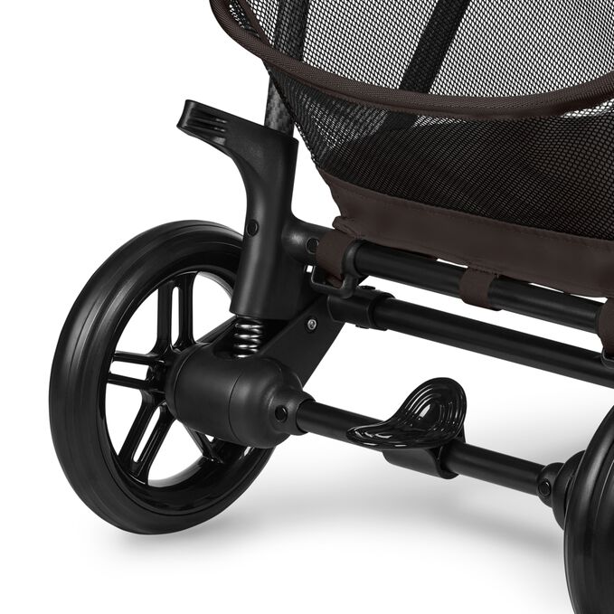 An image of the CYBEX Gold Melio Carbon Stroller, highlighting the Smooth Suspension feature.