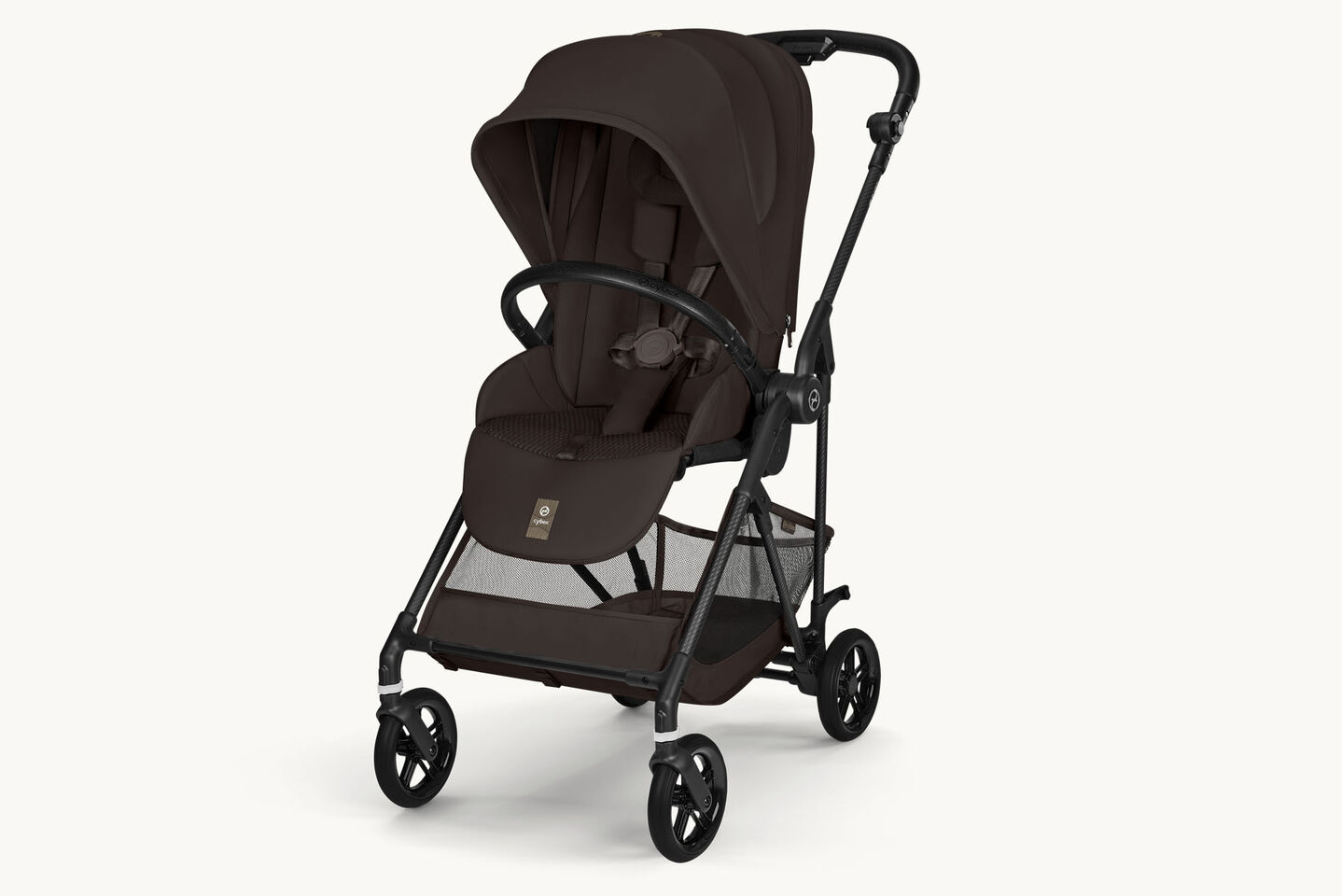 Product image of a Melio Carbon stroller in Chocolate Brown.