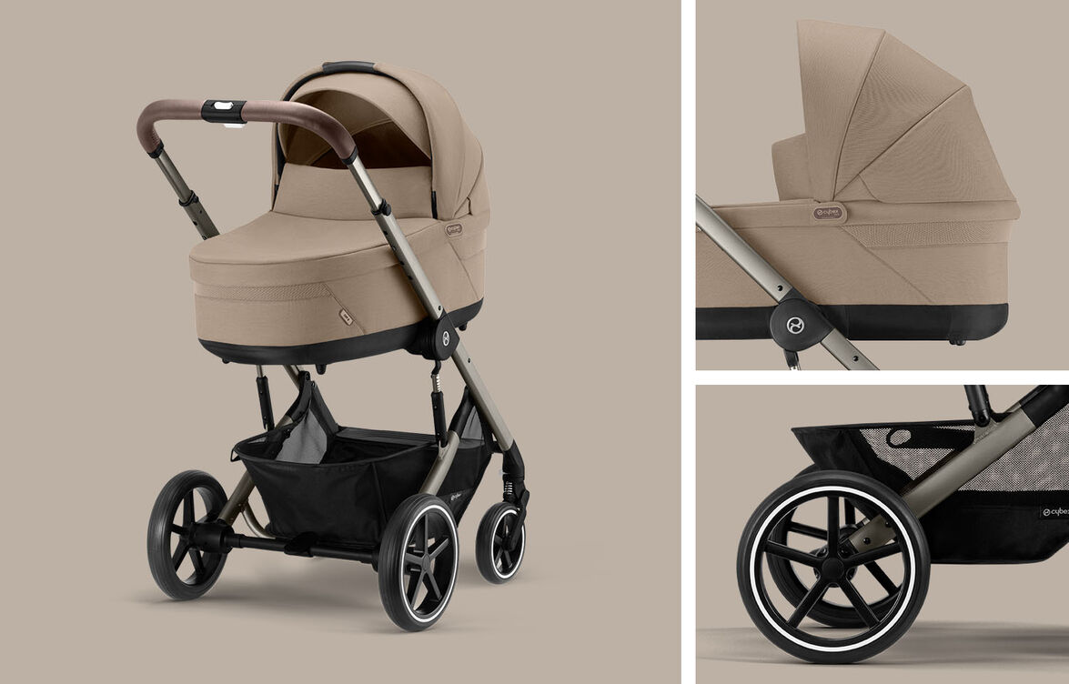 CYBEX Gold Balios S Lux-barnvagn Almond Beige på Taupe-ram 