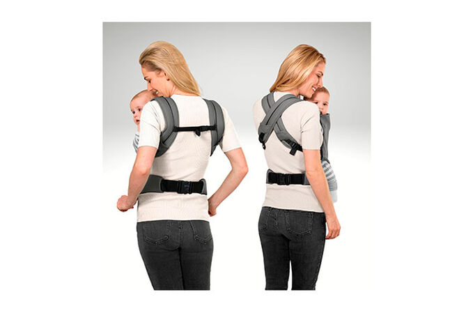 An image of the CYBEX Gold MAIRA.click Baby Carrier, highlighting the Crossed or parallel straps feature.