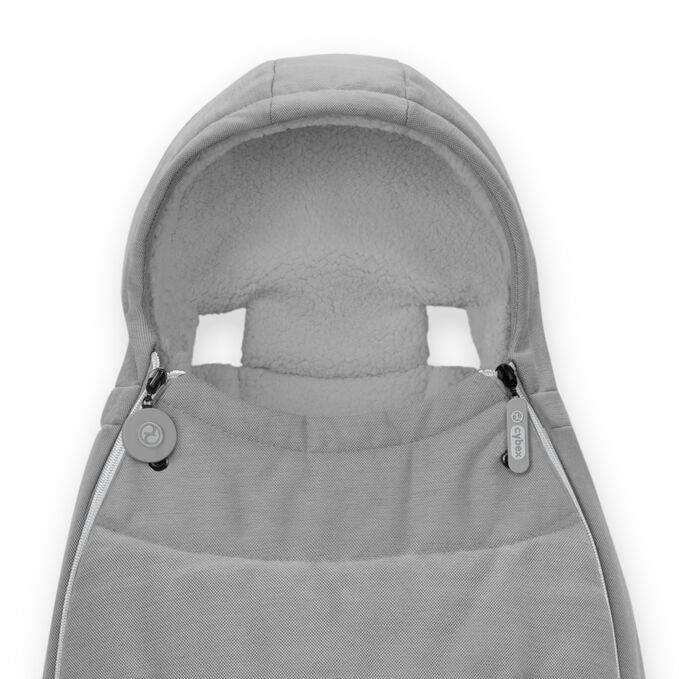 An image of the CYBEX Gold Gold Footmuff Accessories for Strollers, highlighting the Adjustable Hood feature.