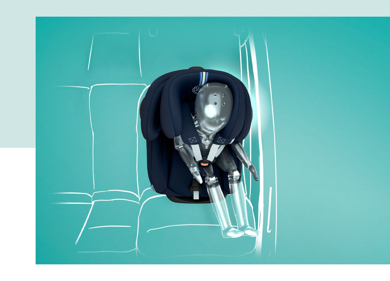Sirona Gi 360-degree rotating car seat with Isofix installed in a car, featuring a test dummy.