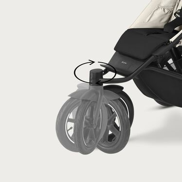 An image of the CYBEX Gold Avi Spin Stroller, highlighting the Front Swivel Wheel feature.