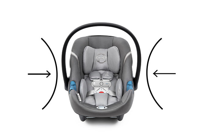 An image of the CYBEX Gold Aton M with SensorSafe Infant Car Seat, highlighting the Energy-absorbing shell feature.