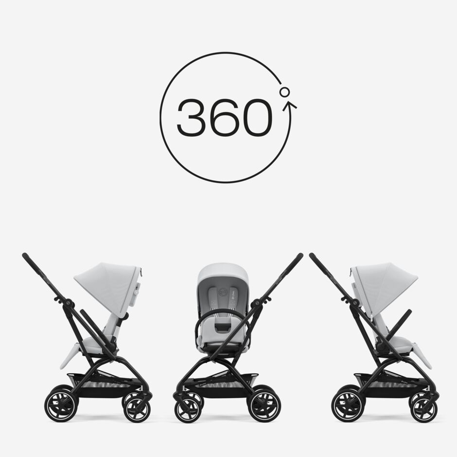 An image of the CYBEX Gold Eezy S Twist+2 (2025) Buggy, highlighting the 360° Parent and Front Facing feature.