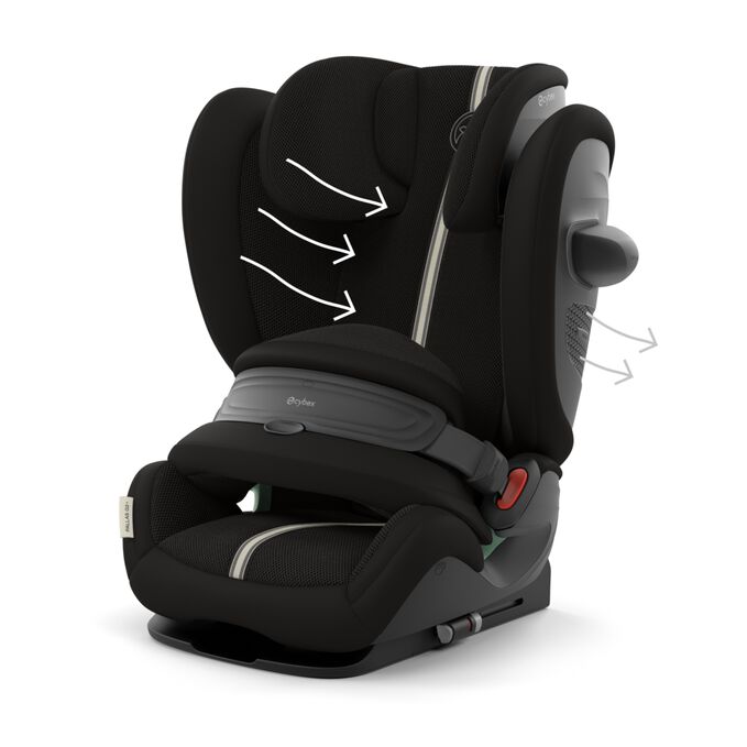 An image of the CYBEX Gold Pallas G2 Toddler Car Seat, highlighting the Optimal Breathability feature.