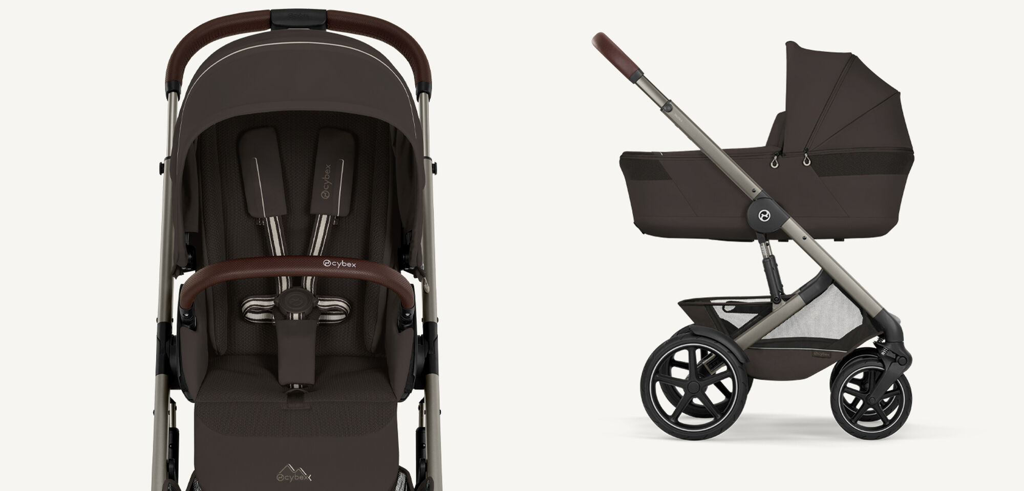 Product images of a Talos S Lux in Chocolate Brown, a close up on the left and a sideview on the right.