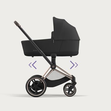 An image of the CYBEX Platinum e-Priam Frame Stroller, highlighting the Rocking Mode feature.