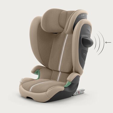 An image of the CYBEX Gold Solution G2 Child Car Seat, highlighting the 20% Higher Side-impact Protection feature.