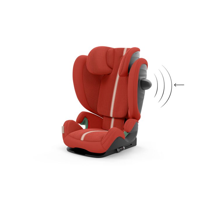 An image of the CYBEX Gold Solution G i-Fix Child Car Seat, highlighting the 20% Higher Side-impact Protection feature.