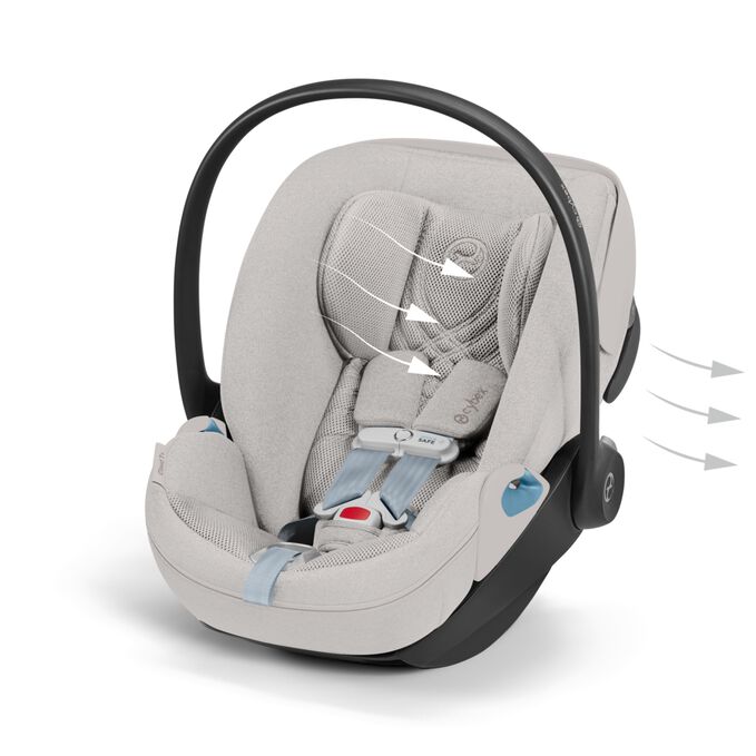 An image of the CYBEX Platinum Cloud T with Load Leg Base Infant Car Seat, highlighting the Optimal Breathability feature.