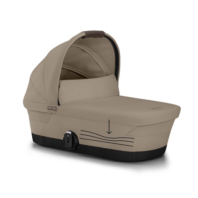 An image of the CYBEX Gold Gazelle S Cot Sibling Stroller, highlighting the Soft Foam Cushion feature.