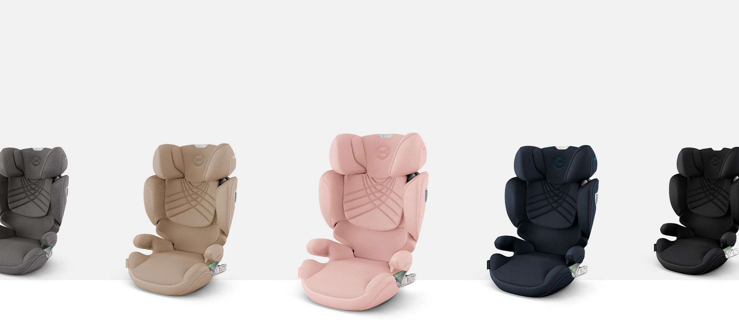 Solution T car seats in various colours, suitable for children up to 12 years.
