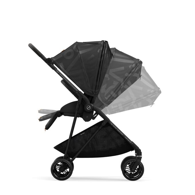 Ein Bild des CYBEX Gold Melio 1 Street Stroller, das das Merkmal Flache Liegeposition hervorhebt.