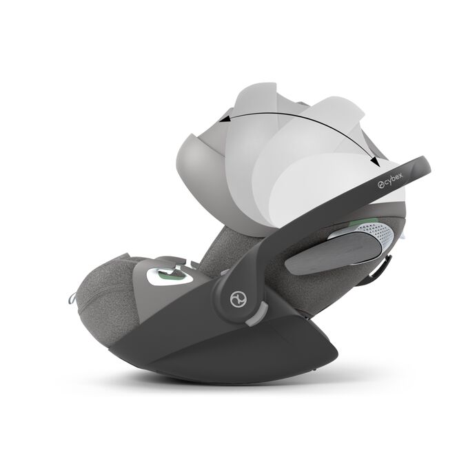 An image of the CYBEX Platinum Cloud T i-Size Infant Car Seat, highlighting the Full sun protection feature.