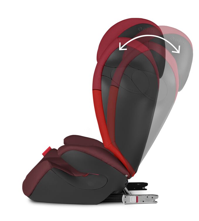 Ein Bild des CYBEX Silver Solution M-Fix Child Car Seat, das das Merkmal Neigungsverstellbare Rückenlehne hervorhebt.