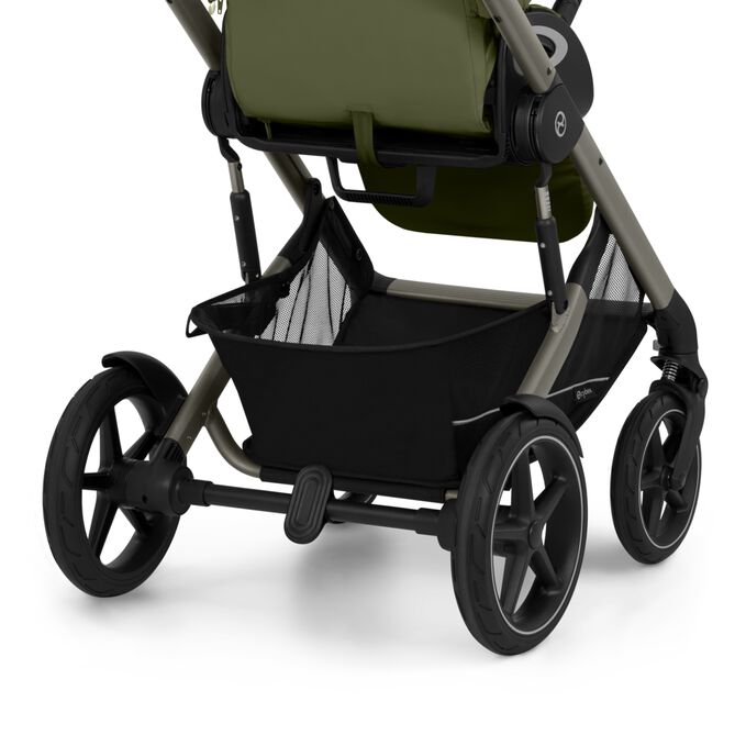 An image of the CYBEX Gold Talos S Lux 2025 Stroller, highlighting the Spacious Shopping Basket feature.