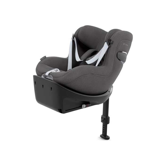 Ein Bild des CYBEX Platinum Sirona Ti Toddler Car Seat, das das Merkmal Schnell und einfach Ein-und Aussteigen hervorhebt.
