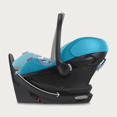 An image of the CYBEX Gold Aton G Swivel with Base Infant Car Seat, highlighting the Easy Glide Recline feature.