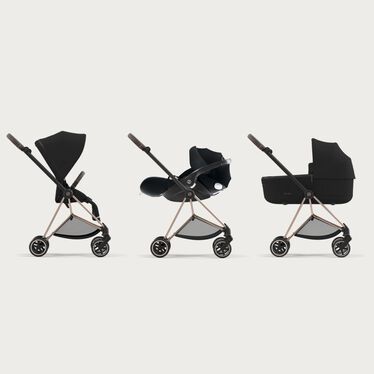 An image of the CYBEX Platinum Mios Jeremy Scott - Wings Stroller, highlighting the 3-in-1 Travel System feature.