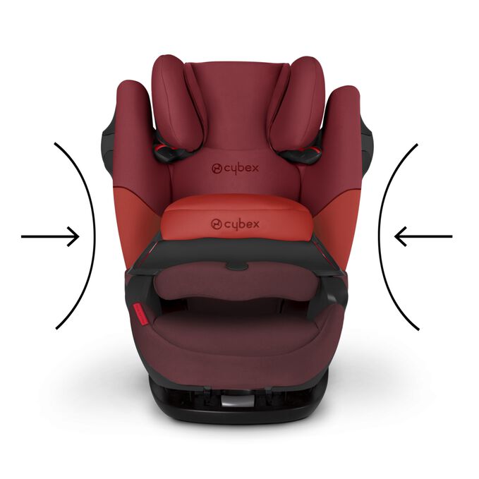 An image of the CYBEX Silver Pallas M-Fix Toddler Car Seat, highlighting the Energy-absorbing shell feature.